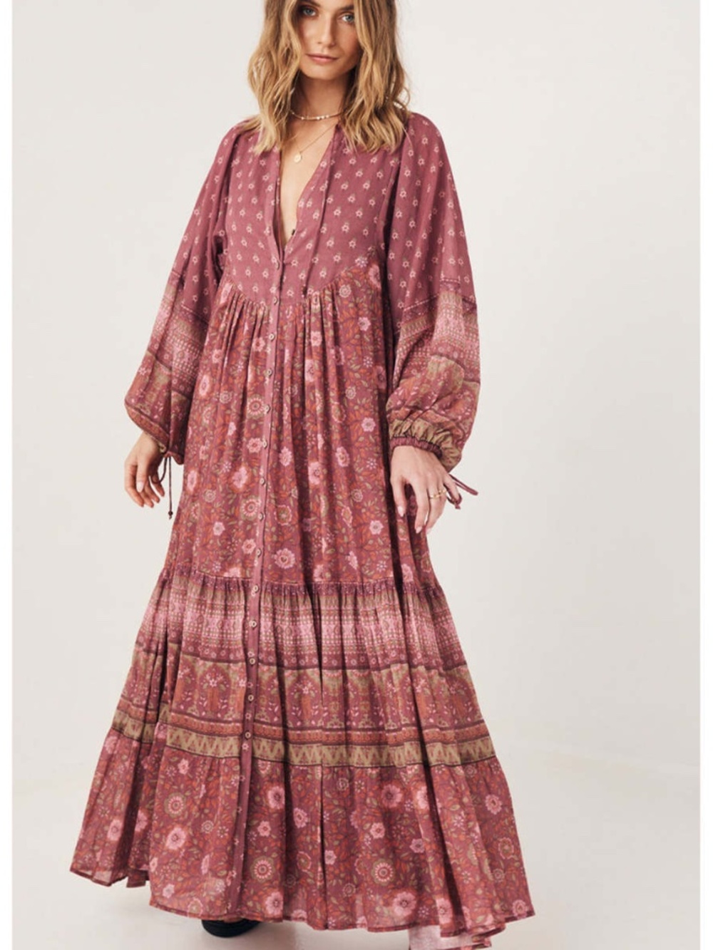 Spell & The Gypsy Collective Utopia Gown Size M Berry Boho Maxi Dress - Picture 5 of 17